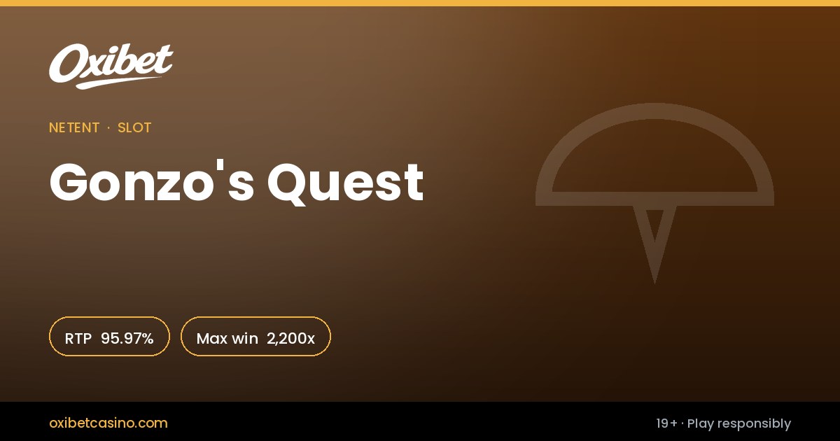 Gonzo's Quest slot by NetEnt &mdash; 95.97% RTP, 2,200x max win, playable at Oxibet Casino in Canada