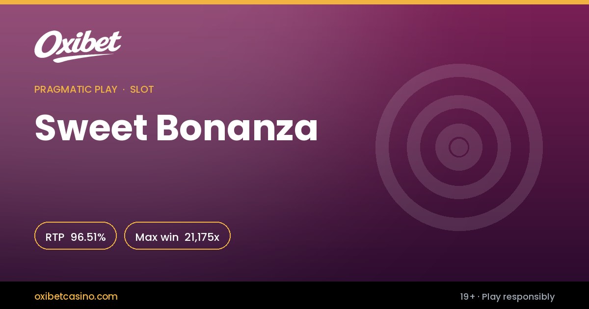 Sweet Bonanza slot by Pragmatic Play &mdash; 96.51% RTP, 21,175x max win, playable at Oxibet Casino in Canada